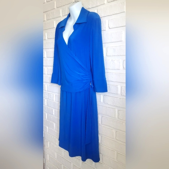 Joseph Ribkoff Collared Wrap Dress Royal Blue Sapphire 3/4 Sleeves Size 12 Retro - Picture 4 of 11